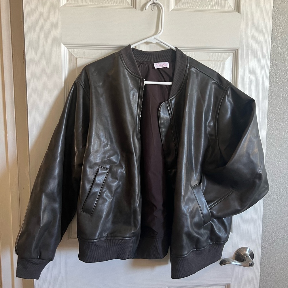 Faux Leather Bomber Jacket